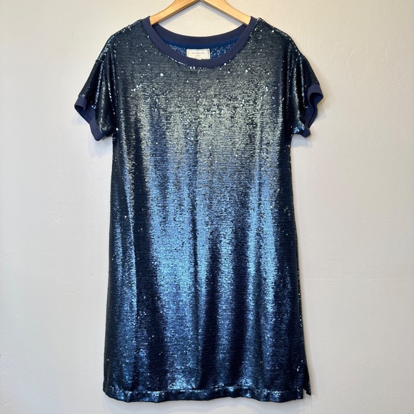 Moulinette Soeurs Antro Sequined Interstellar Navy Jewel Tone Tunic Shirt Dress - Picture 4 of 15